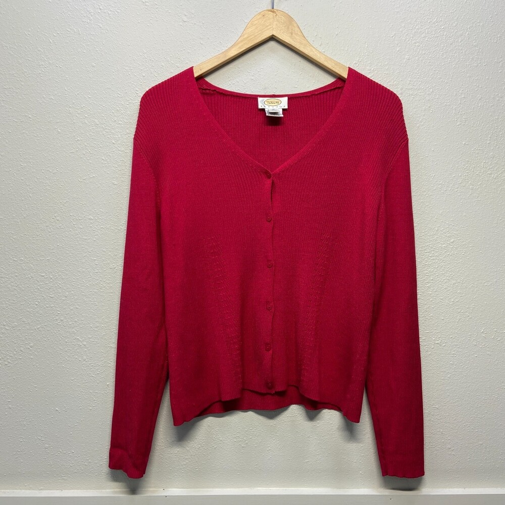 Talbots Petites Red Silk Long Sleeve Cardigan Sweater Women's Sz M